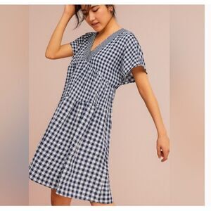 Anthropologie $138 11.1 tylho navy & white gingham tunic dress large NWT